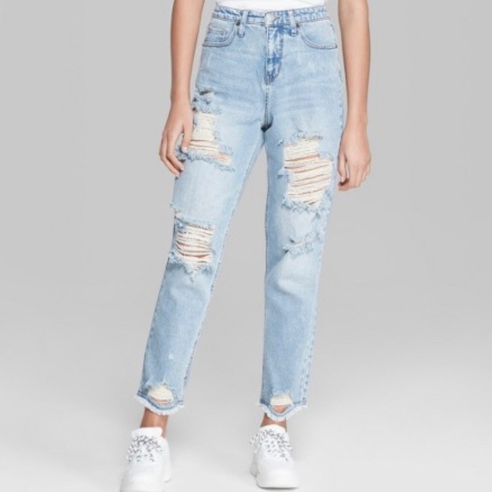 Destressed mom jeans light wash